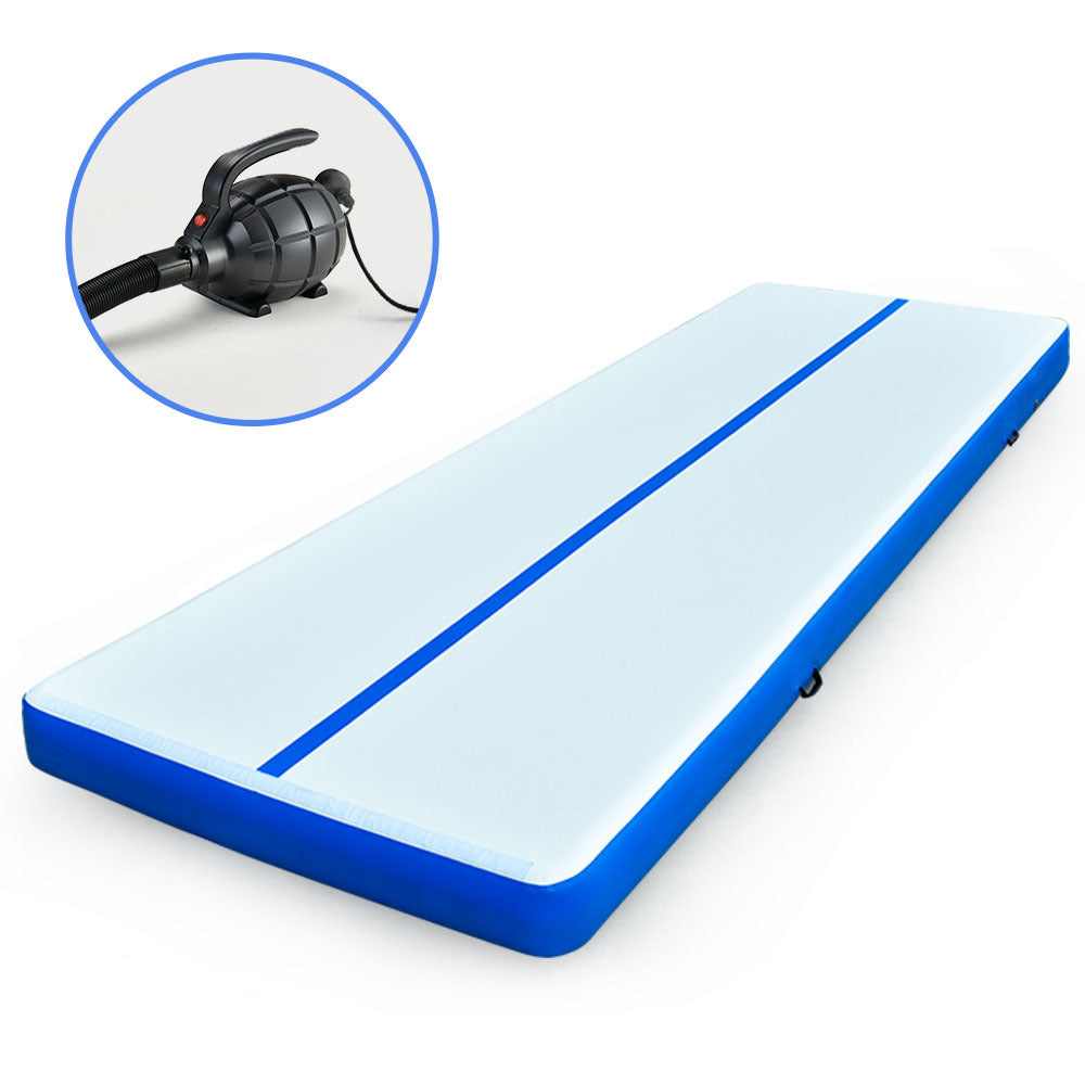 PROFLEX 600x200x20cm Inflatable Air Track Mat Tumbling Gymnastics, Blue & White, with Electric Pump