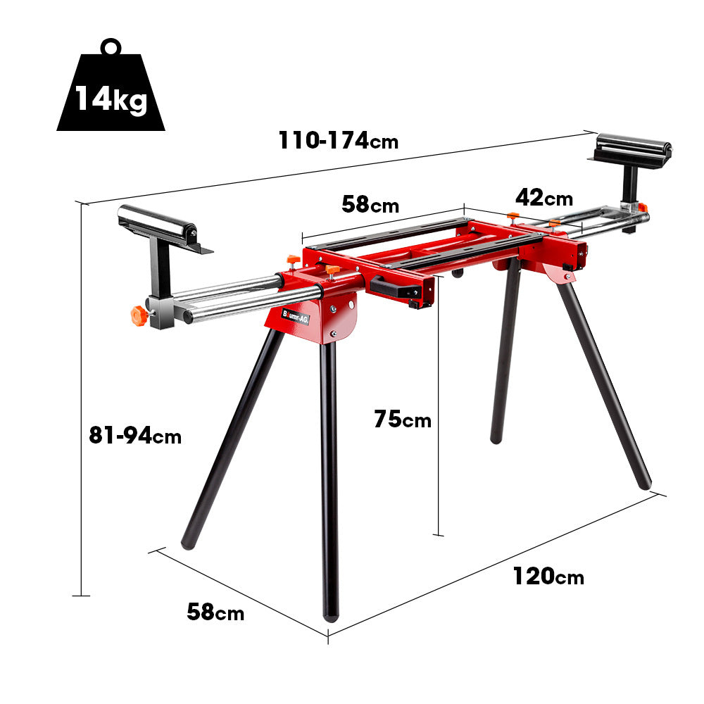 BAUMR-AG 254mm Sliding Compound dual Mitre Drop Saw and Adjustable Stand Combo