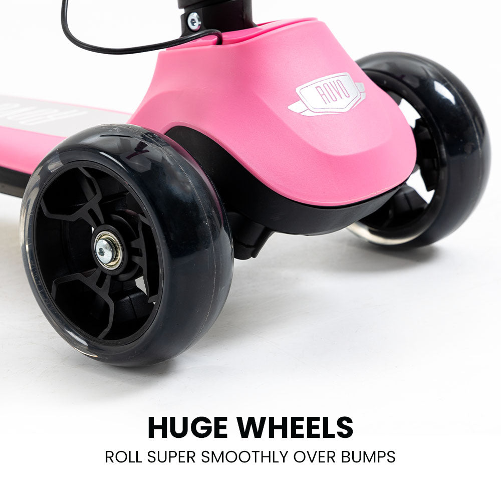 ROVO KIDS 3-Wheel Electric Scooter, Ages 3-8, Adjustable Height, Folding, Lithium Battery, Pink