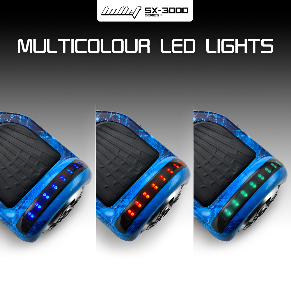 BULLET Electric Hoverboard Scooter 6.5 Inch Wheels, Colour LED Lighting, Carry Bag, Gen III Blue Galaxy