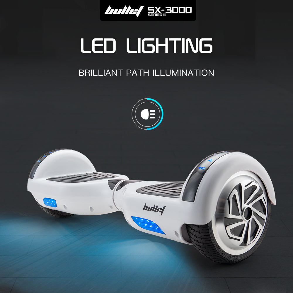 BULLET Hoverboard Electric Scooter 6.5 Inch Wheels Self Balancing Gen III White Free Carry Bag