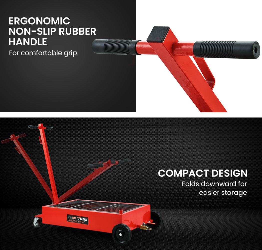 TREX 57L Low Profile Mobile Waste Oil Drainer, Low Profile, Pan Style, for Trucks, Workshop