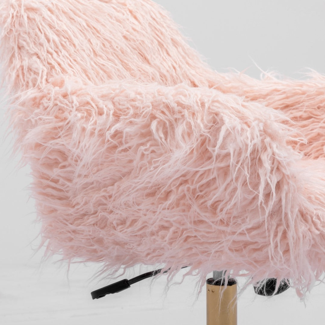 Fluffy Office Chair Faux Fur Modern Swivel Desk Chair for Women And Girls-Pink