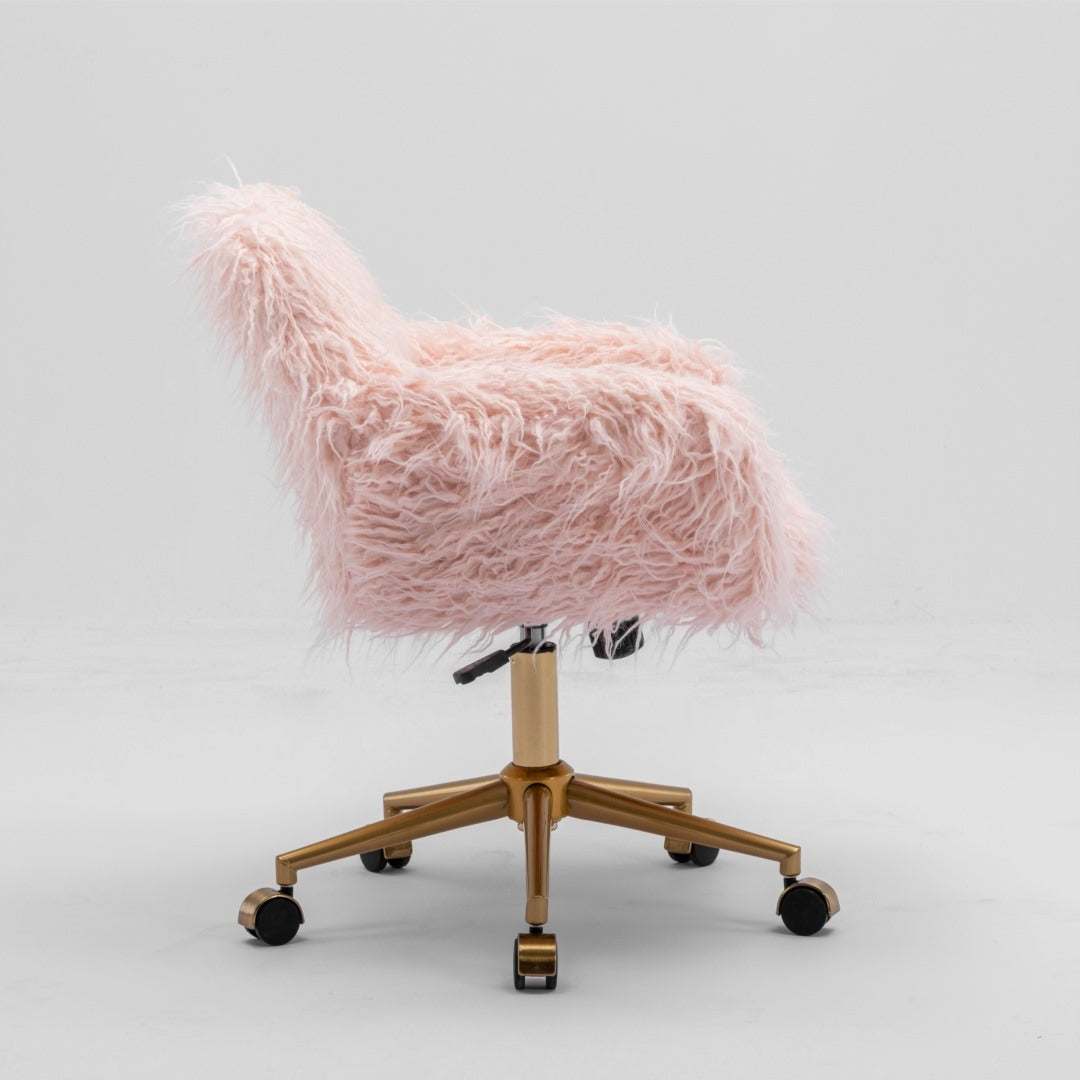 Fluffy Office Chair Faux Fur Modern Swivel Desk Chair for Women And Girls-Pink