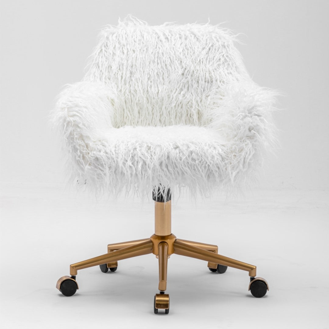 Fluffy Office Chair Faux Fur Modern Swivel Desk Chair for Women And Girls-White