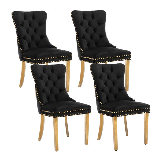 4x Velvet Dining Chairs with Golden Metal Legs-Black