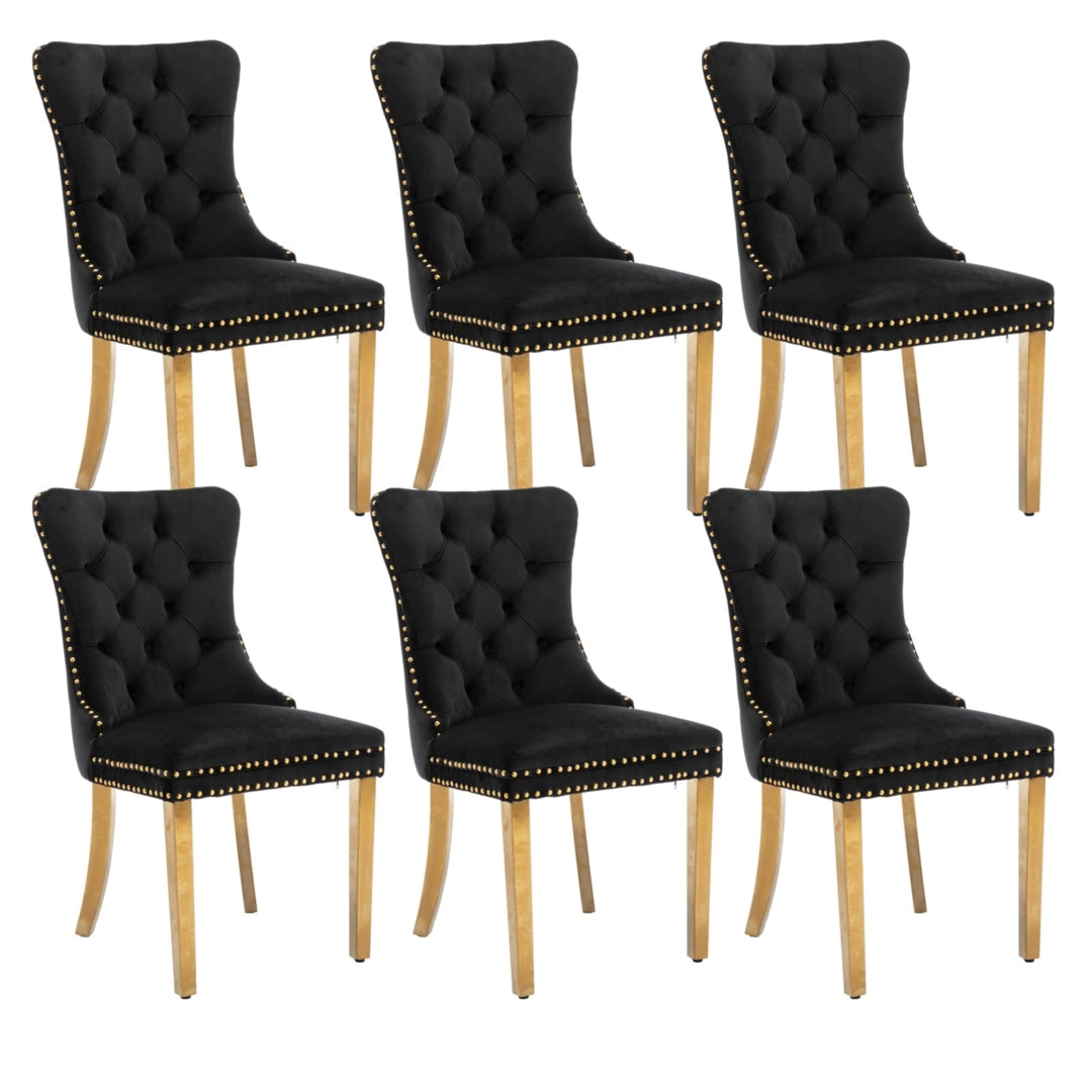 6x Velvet Dining Chairs with Golden Metal Legs-Black