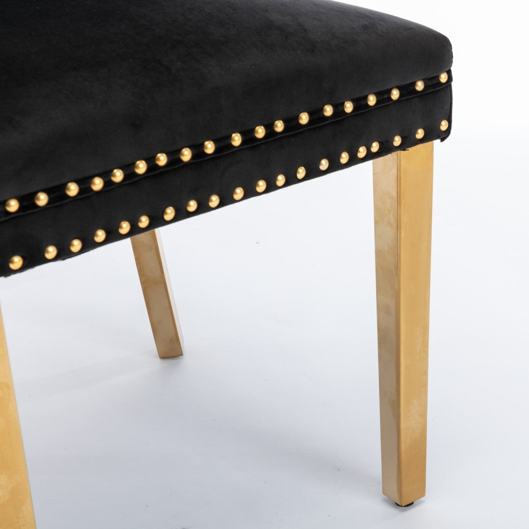 6x Velvet Dining Chairs with Golden Metal Legs-Black