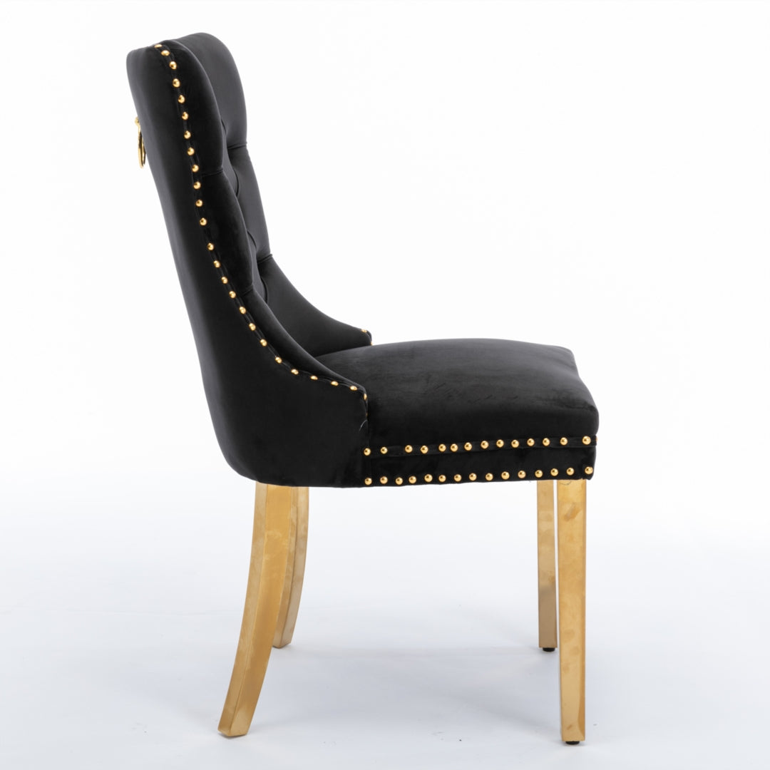 8x Velvet Dining Chairs with Golden Metal Legs-Black