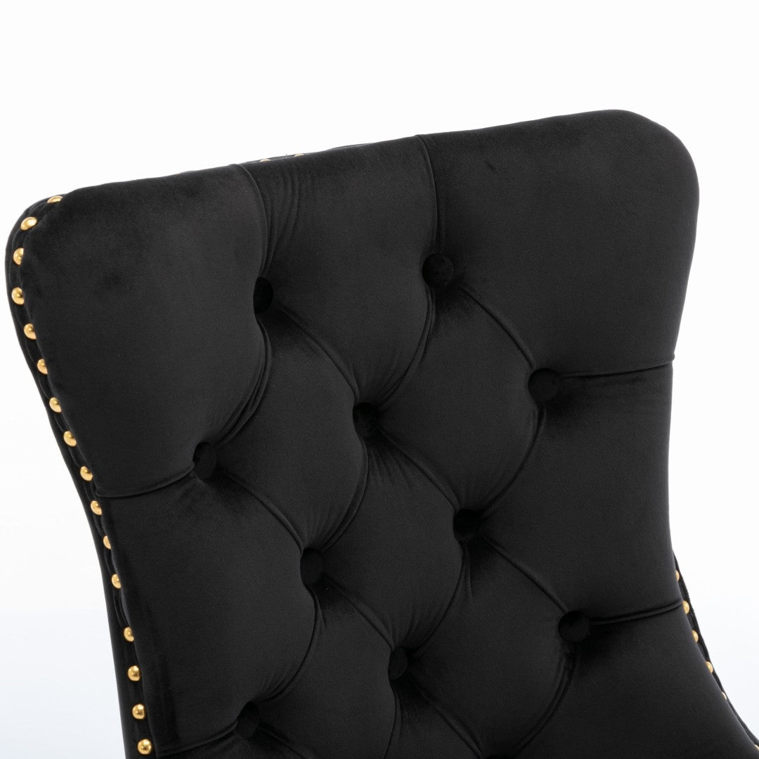 4x Velvet Dining Chairs with Golden Metal Legs-Black