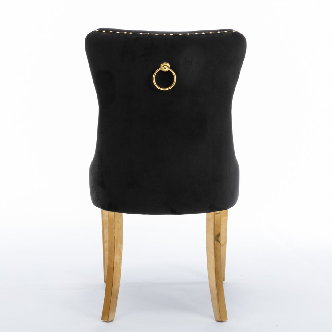 6x Velvet Dining Chairs with Golden Metal Legs-Black