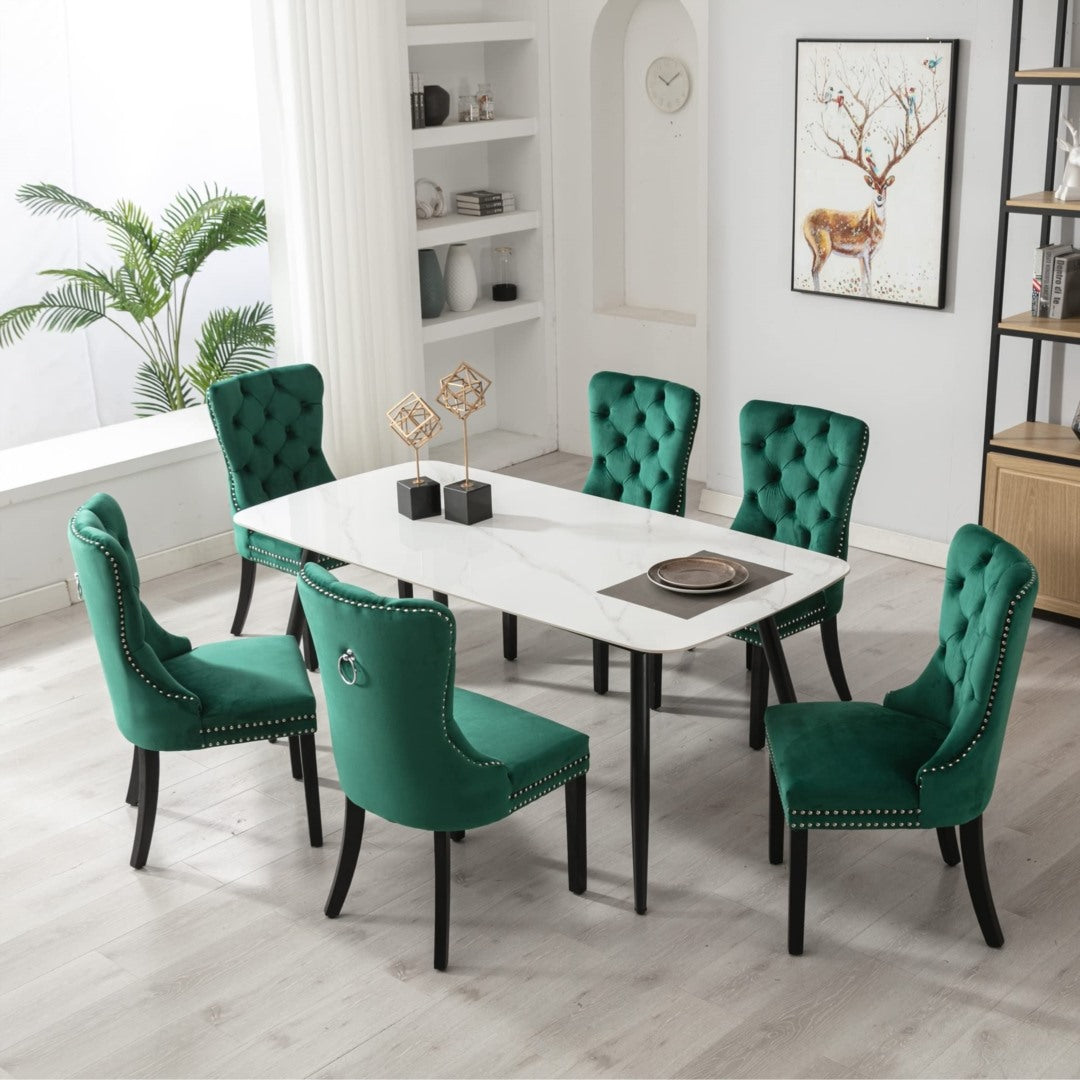 4x Velvet Dining Chairs- Green