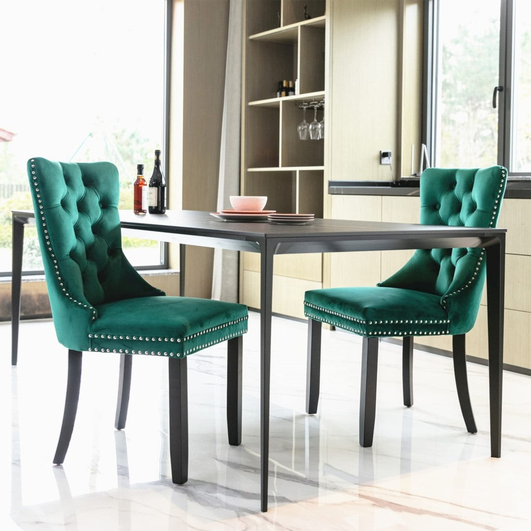 6x Velvet Dining Chairs- Green