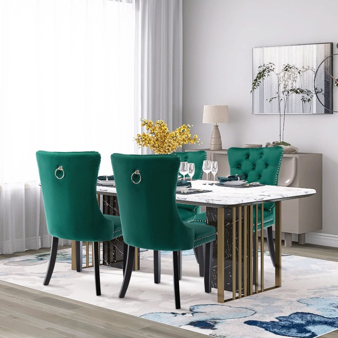 8x Velvet Dining Chairs- Green