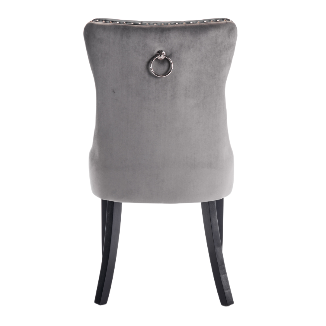 2x PU Faux Leather & Velvet Dining Chairs-Black & Grey