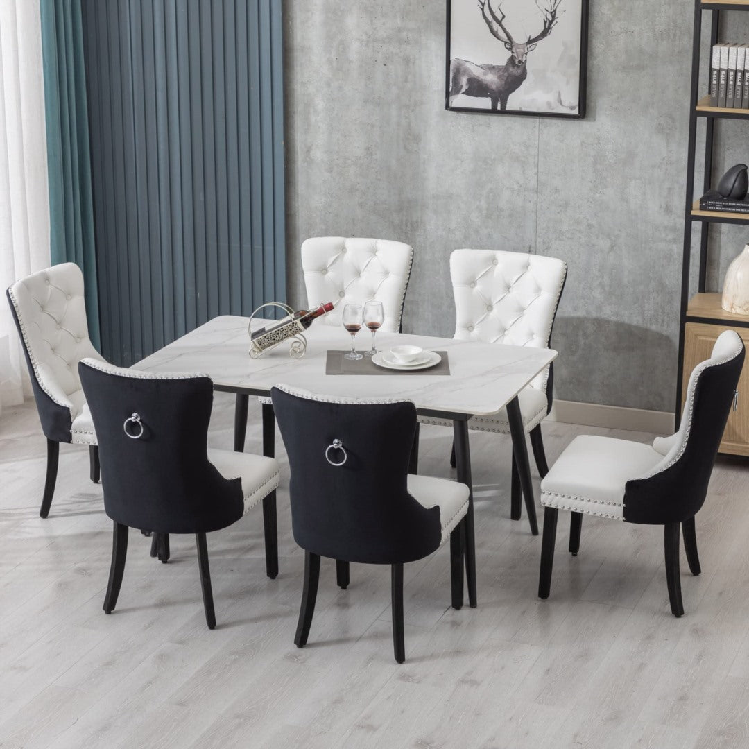 2x PU Faux Leather & Velvet Dining Chairs-White & Black