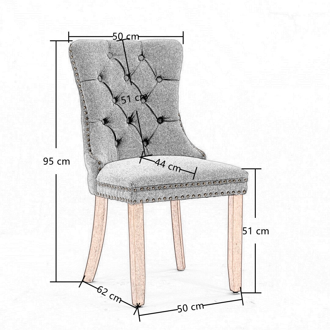 6x AADEN Modern Elegant Button-Tufted Upholstered Linen Fabric with Studs Trim and Wooden legs Dining Side Chair-Beige