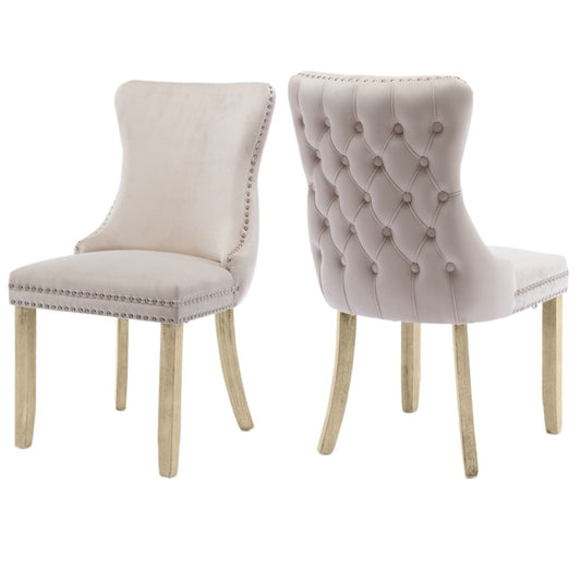 4x Velvet Upholstered Dining Chairs Tufted Wingback Side Chair with Studs Trim Solid Wood Legs for Kitchen