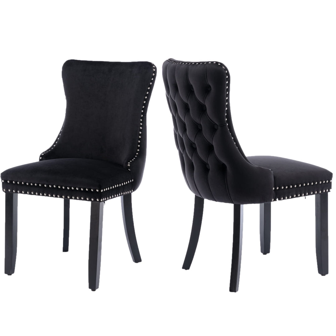 8x Velvet Upholstered Dining Chairs Tufted Wingback Side Chair with Studs Trim Solid Wood Legs for Kitchen