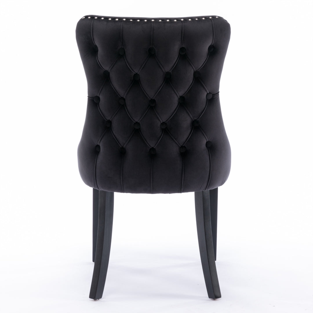 8x Velvet Upholstered Dining Chairs Tufted Wingback Side Chair with Studs Trim Solid Wood Legs for Kitchen