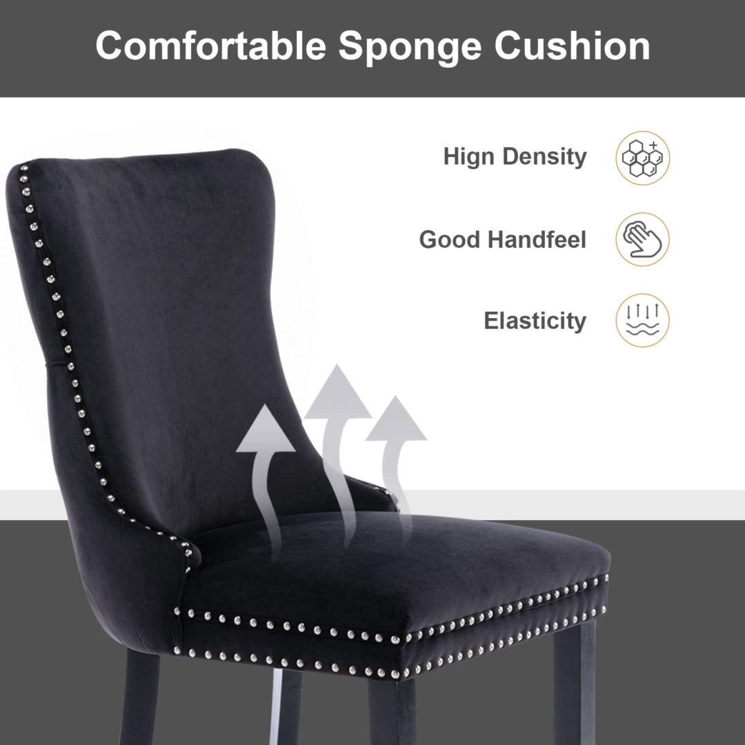 8x Velvet Upholstered Dining Chairs Tufted Wingback Side Chair with Studs Trim Solid Wood Legs for Kitchen