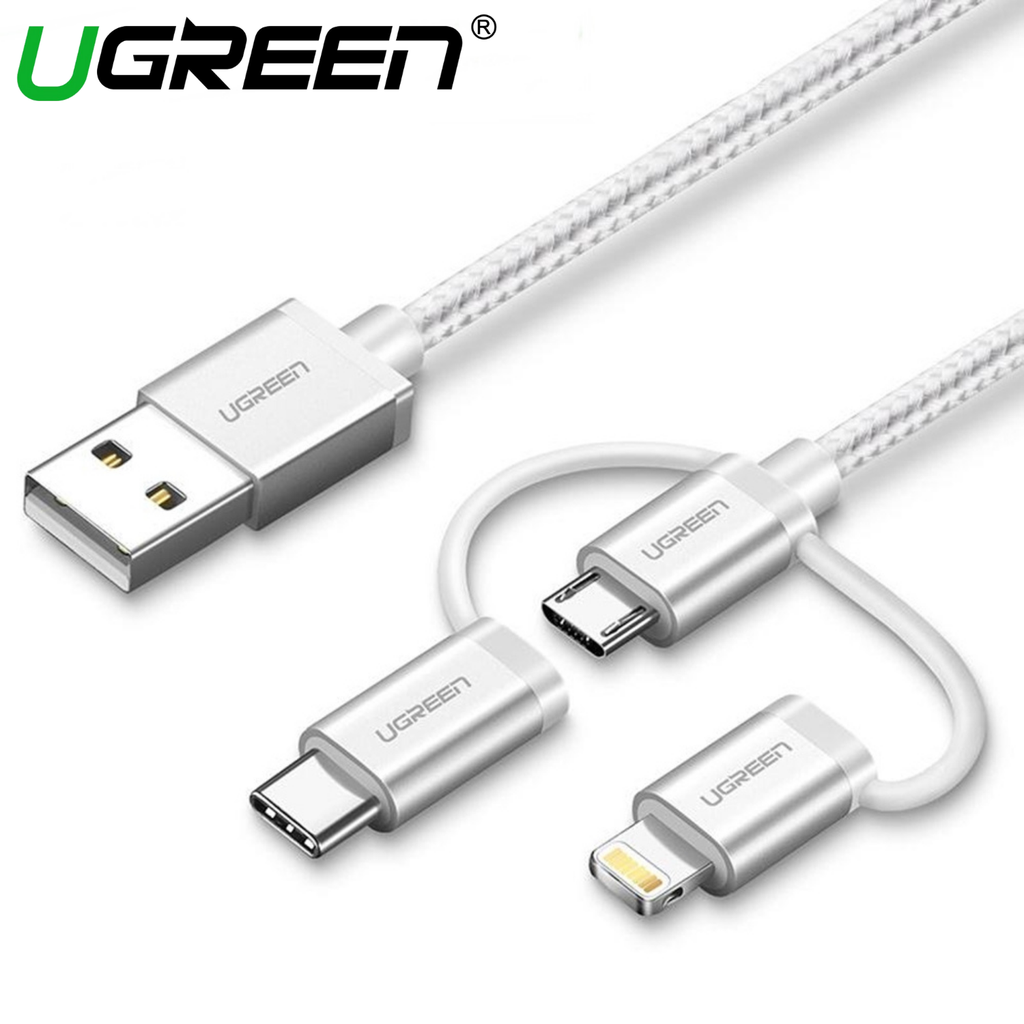 UGREEN USB-A To Micro USB++Type C (3 in 1) Cable (Silver, 1m) - 80825