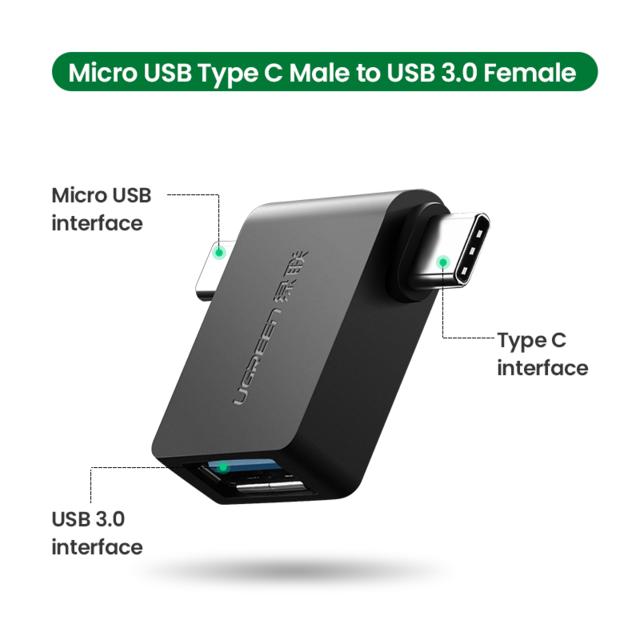 UGREEN Micro USB Male + USB-C to USB 3.0 Female OTG Adapter - 30453