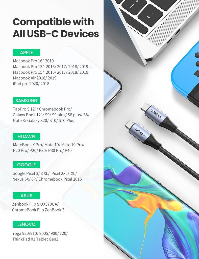 UGREEN USB 3.1 Type-C M/M Gen2 5A Data Cable 1m - 80150