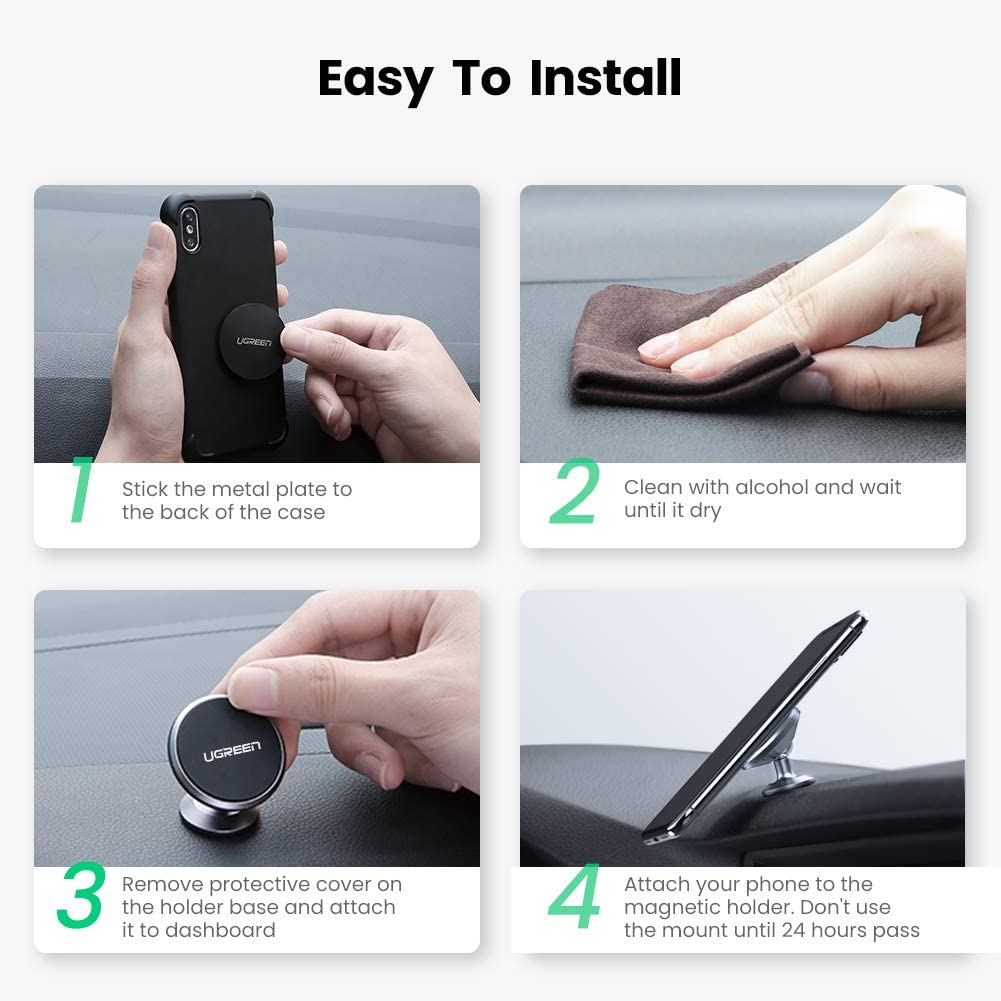 UGREEN Magnetic Phone holder for Car (contain Alcohol Wipes,has MSDS report) Black 80785