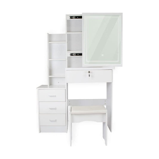 EKKIO Dressing Table White LED Mirror + Stool EK-DT-100-LD