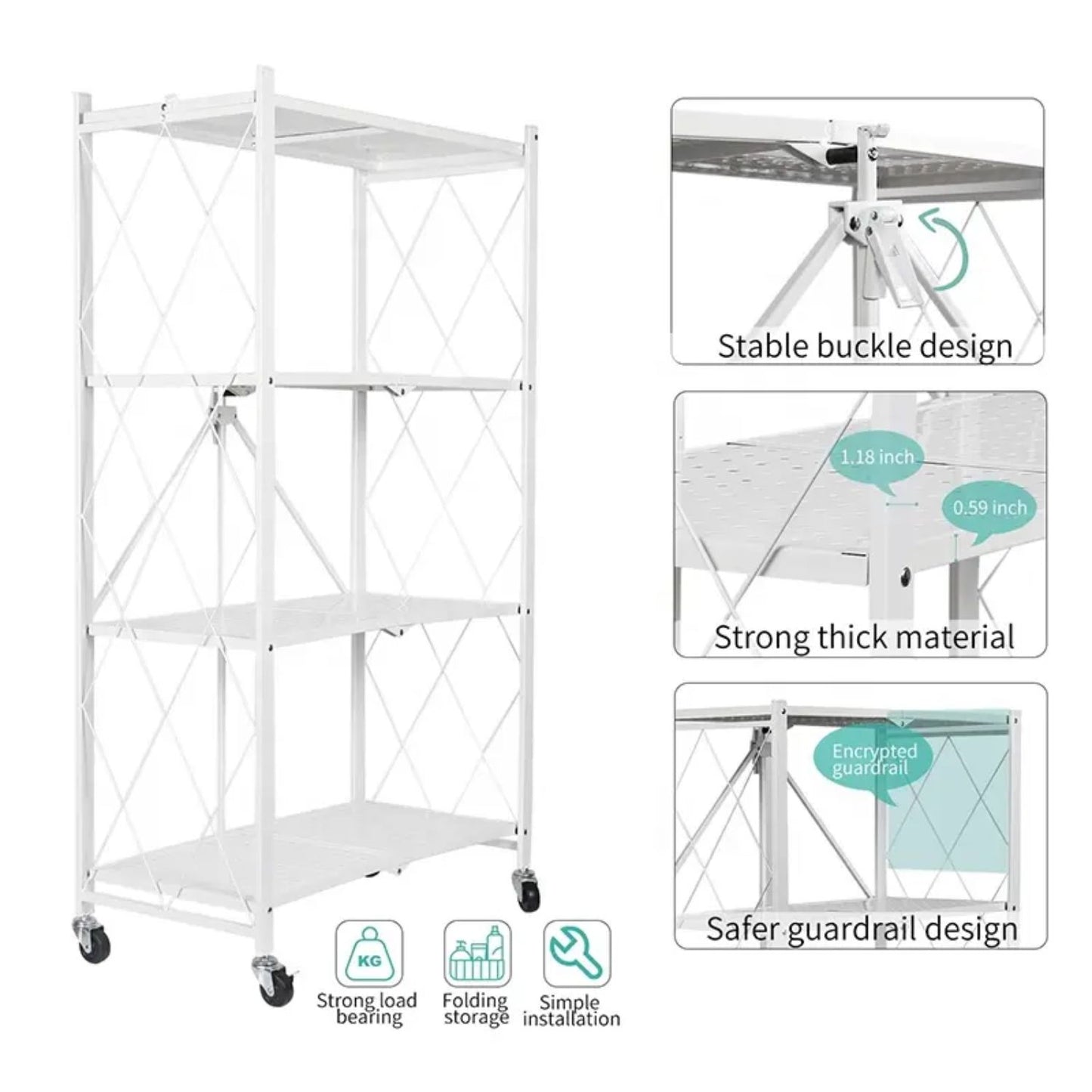 EKKIO Foldable Storage Shelf 4 Tier (White)