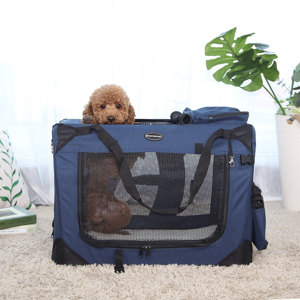 FEANDREA Dog Kennel Transport Box Folding Fabric Pet Carrier 70cm Dark Blue