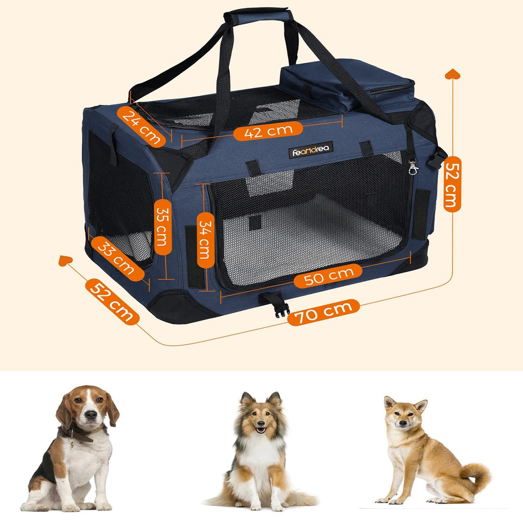 FEANDREA Dog Kennel Transport Box Folding Fabric Pet Carrier 70cm Dark Blue