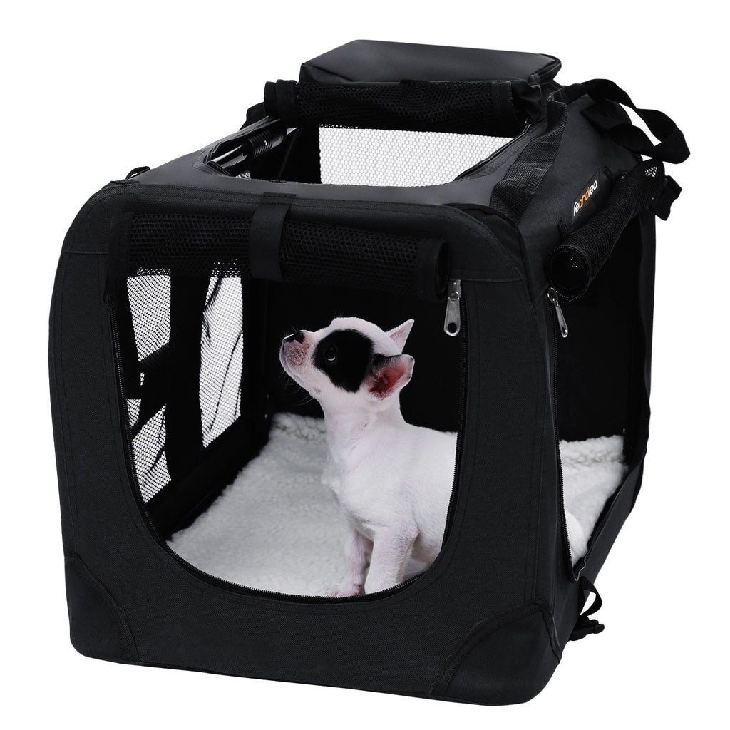 FEANDREA Dog Kennel Transport Box Folding Fabric Pet Carrier 70cm Black