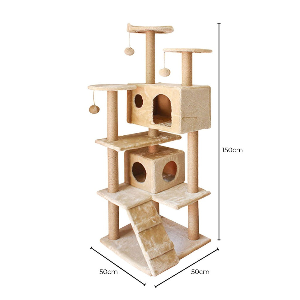 FLOOFI 150cm Plush Cat Condo Cat Tree Beige FI-CT-157-BJ