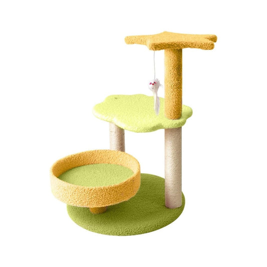 Floofi 75cm Galaxy Plush Scratching Post Cat Tree Yellow Green FI-CT-144-MM