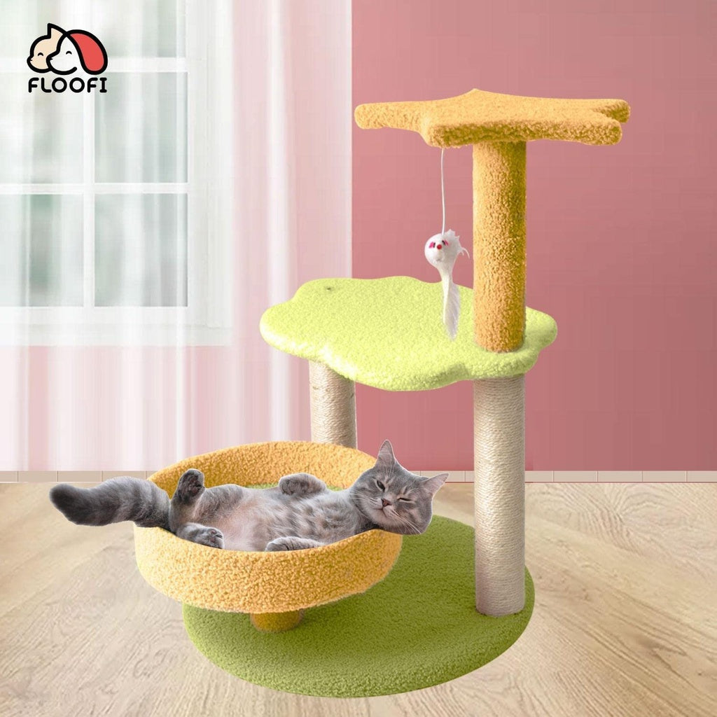 Floofi 75cm Galaxy Plush Scratching Post Cat Tree Yellow Green FI-CT-144-MM