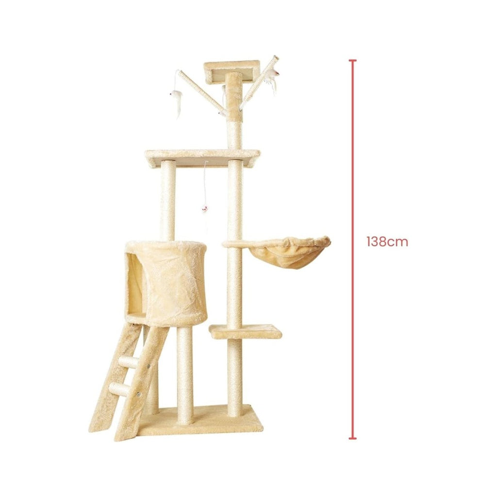 Floofi 138cm 5 Layer Plush Cat Condo Cat Tree Beige FI-CT-158-MM