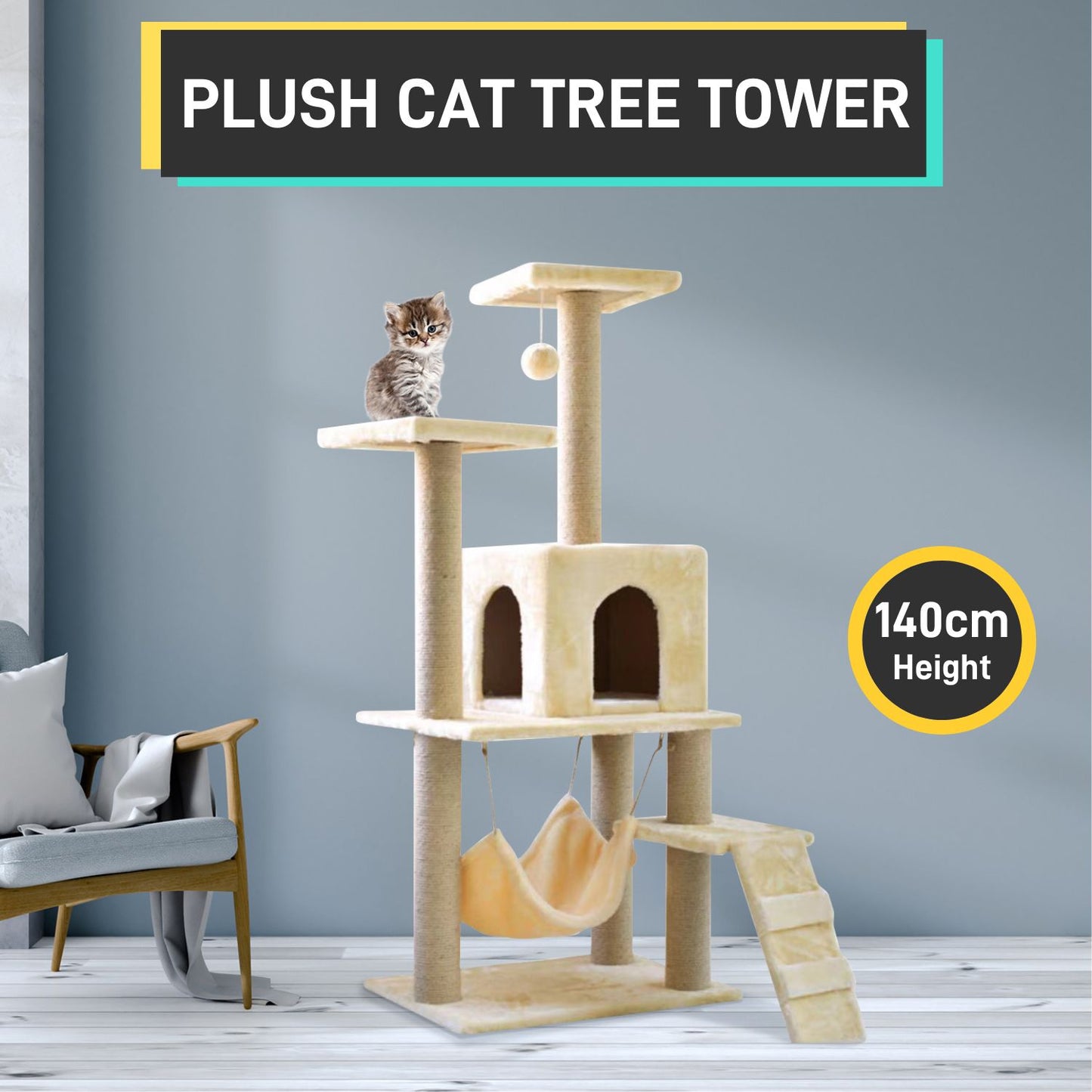 Cat Tree (138cm Dark Grey) - PT-CT-134-RN