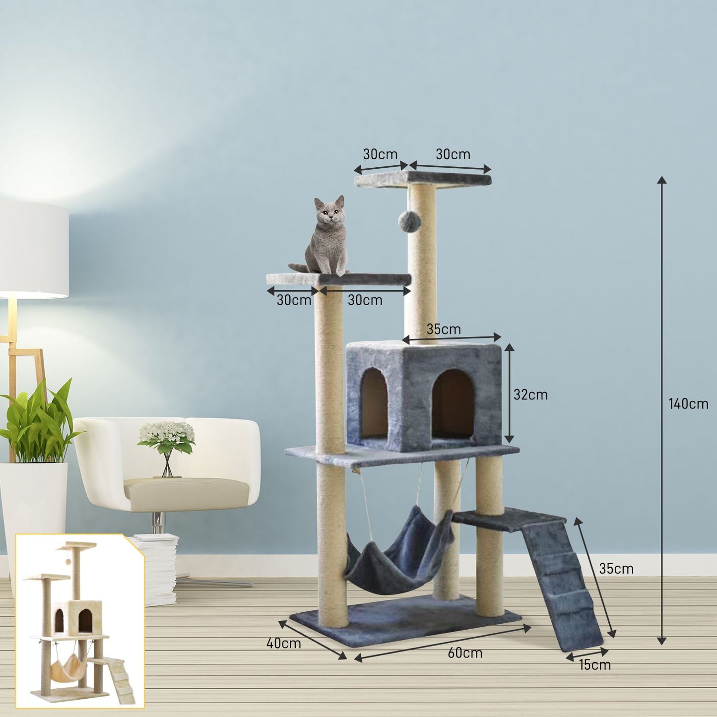 Cat Tree (138cm Dark Grey) - PT-CT-134-RN