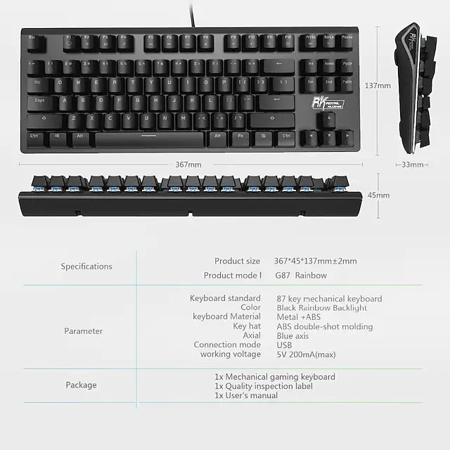 Royal Kludge RKG87 Dual Mode Mechanical Keyboard Black (Blue Switch)