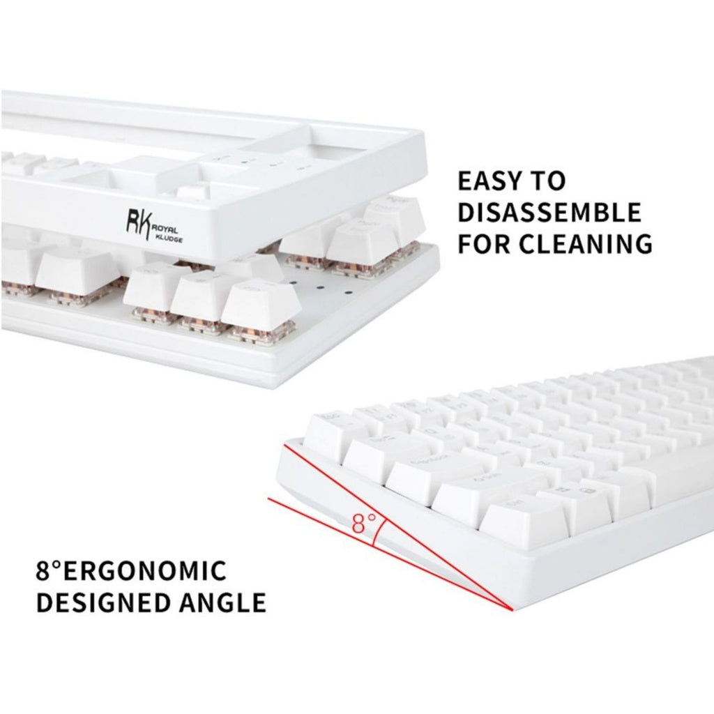 Royal Kludge RK871 (RK68 PLUS) Wired Tri Mode Bluetooth RGB Hot Swappable Mechanical Keyboard White (Red Switch)