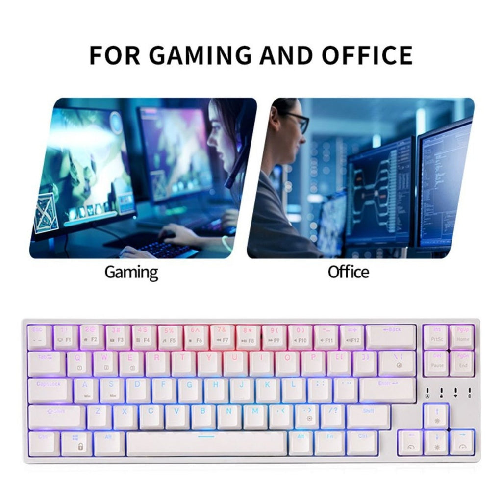 Royal Kludge RK871 (RK68 PLUS) Wired Tri Mode Bluetooth RGB Hot Swappable Mechanical Keyboard White (Red Switch)