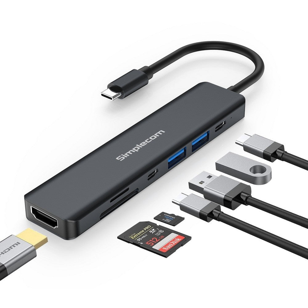 Simplecom CH570 USB-C 7-in-1 Multiport Adapter Hub USB 3.0 HDMI 4K SD Card Reader