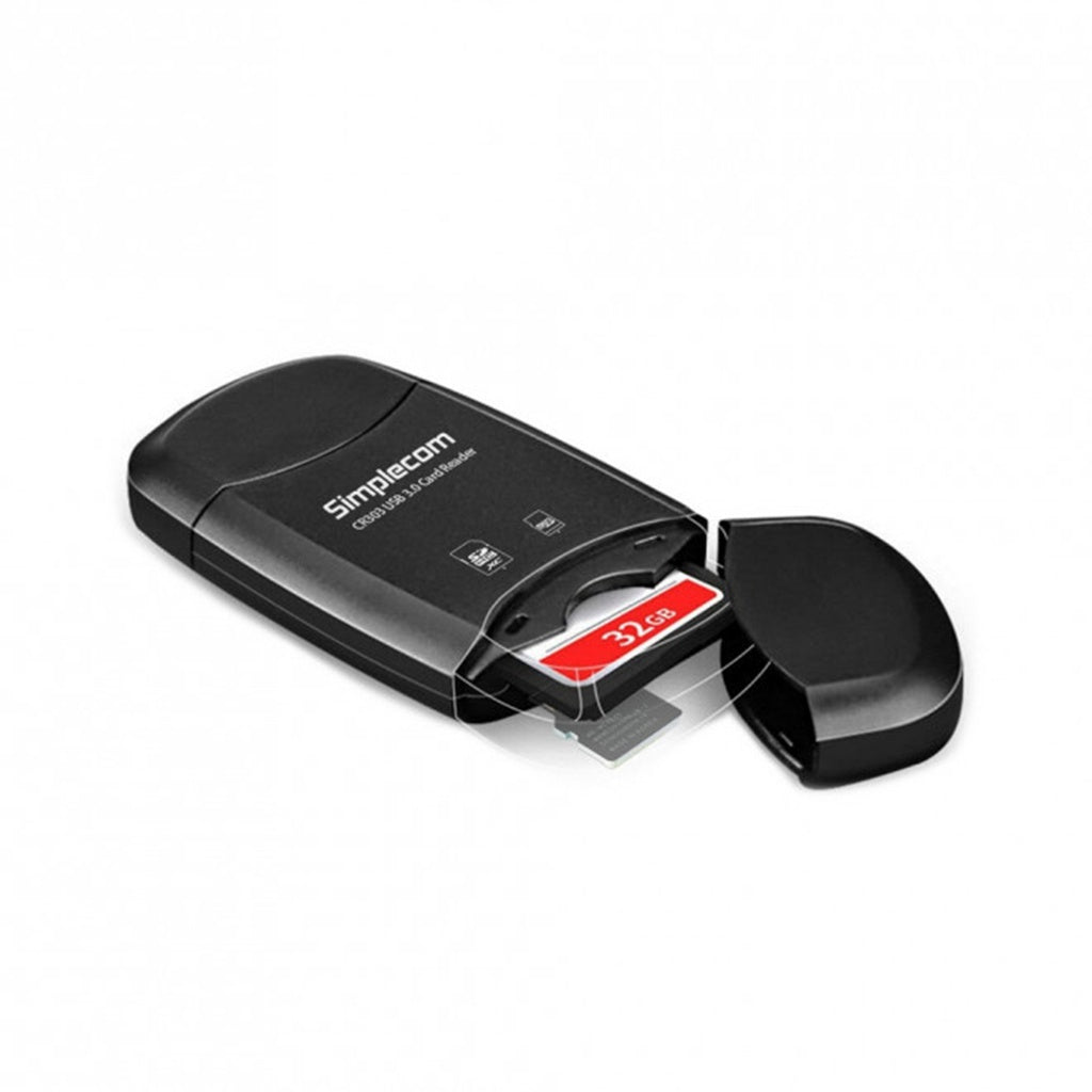 Simplecom CR303-BK 2 Slot SuperSpeed USB 3.0 Card Reader with Dual Caps - Black