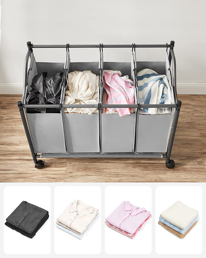 SONGMICS Laundry Basket with 4 Removable Laundry Bin on Wheels Gray LSF005GS