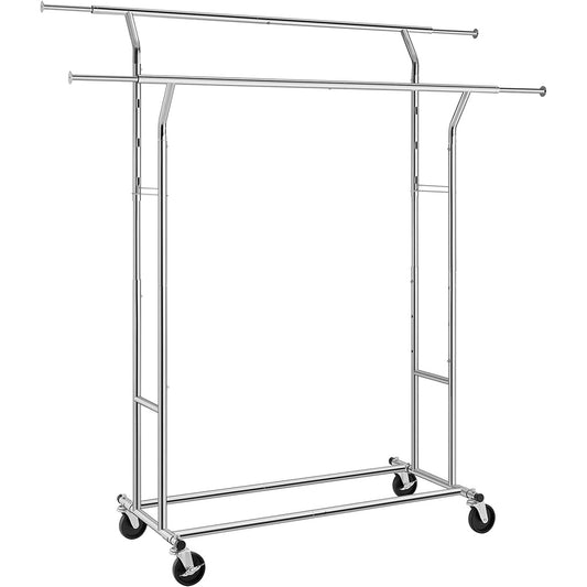 SONGMICS Metal Clothes Rack Stand on Wheels Heavy Duty Silver HSR12S