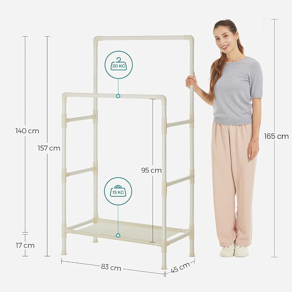 SONGMICS Metal Coat Rack with 2 Clothes Rails and Shelf RDR01WT