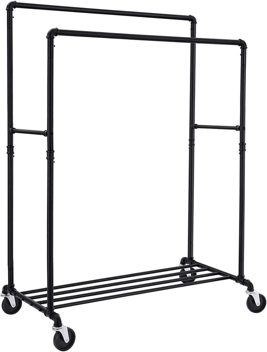 SONGMICS Industrial Pipe Clothes Rack on Wheels with Hanging Rack Organizer Black HSR60B