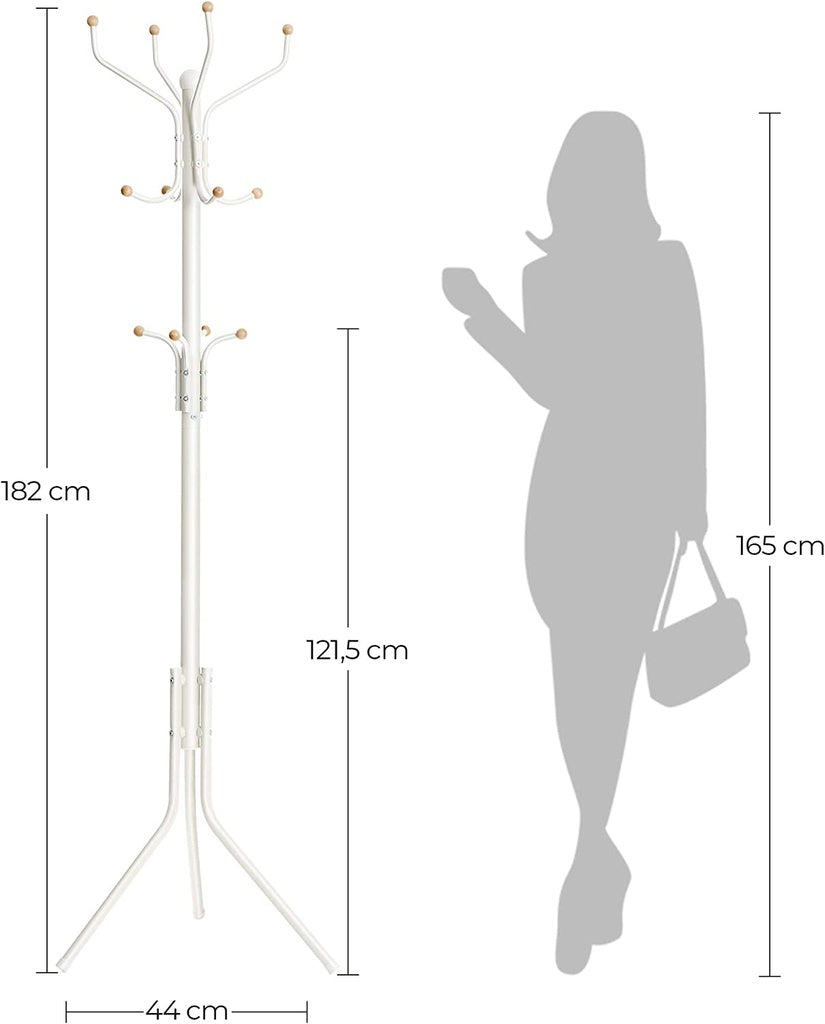 SONGMICS Metal Coat Rack 182 cm Tall Hall Tree White RCR19W